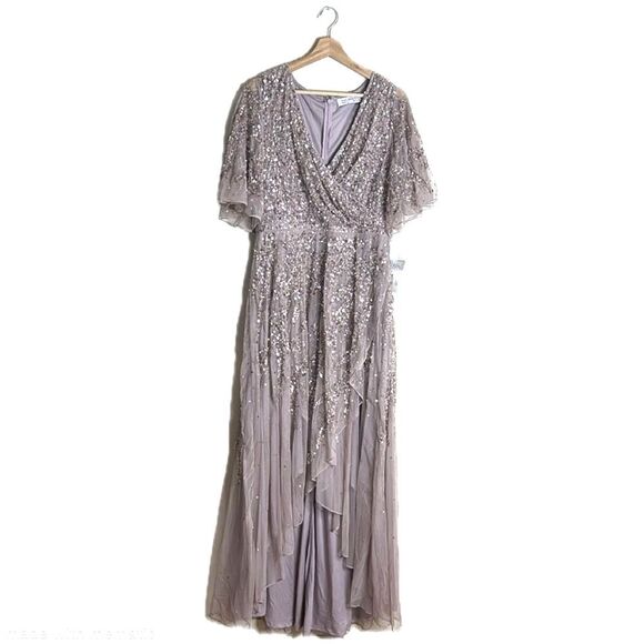 Mac Duggal SEQUINED BUTTERFLY SLEEVE HIGH LOW GOWN dress size 12 - Picture 3 of 14